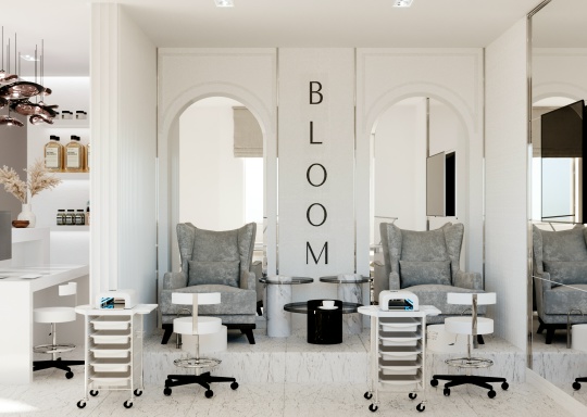 Салон BLOOM — зона маникюра с арками